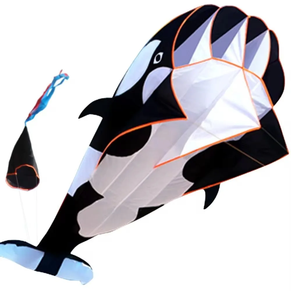 New 2.2m Large Whale/Dolphin Kite Good Flying Single Line Soft Kite Long Tail 100 Meter Kite Line Plastic Flying Toy Kid & Adult
