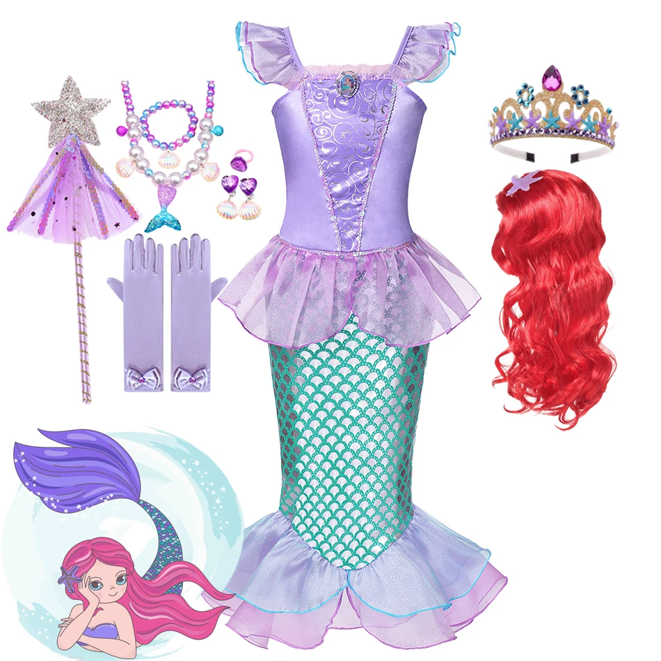 

Mermaid Dress Girl Ariel Princess Costumes Cosplay Dress For Kids Girls Birthday Party Dress Up Gown Halloween Clothing