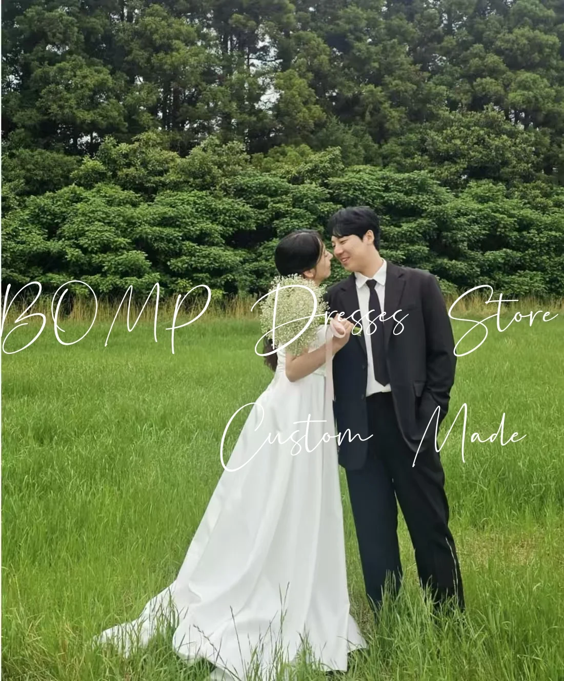 BOMP – robe de soirée de mariage Simple, sans bretelles, avec nœud, ligne a, traîne de balayage, taffetas ivoire, séance Photo coréenne, robe de réception de mariée personnalisée