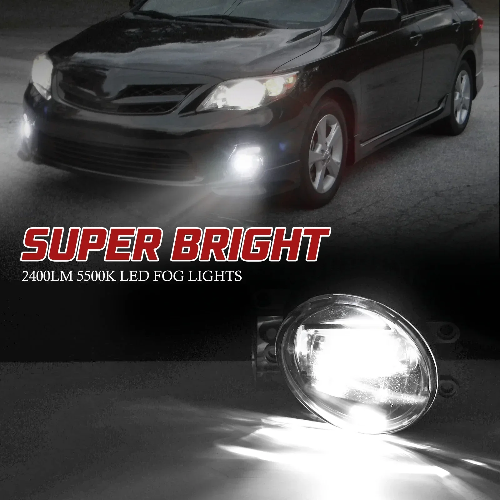 

High Performance LED Fog Light Bulbs Lens for Toyota Corolla CE/LE 2011-2013, Improved Safety, 5500K White, DRL Compatible