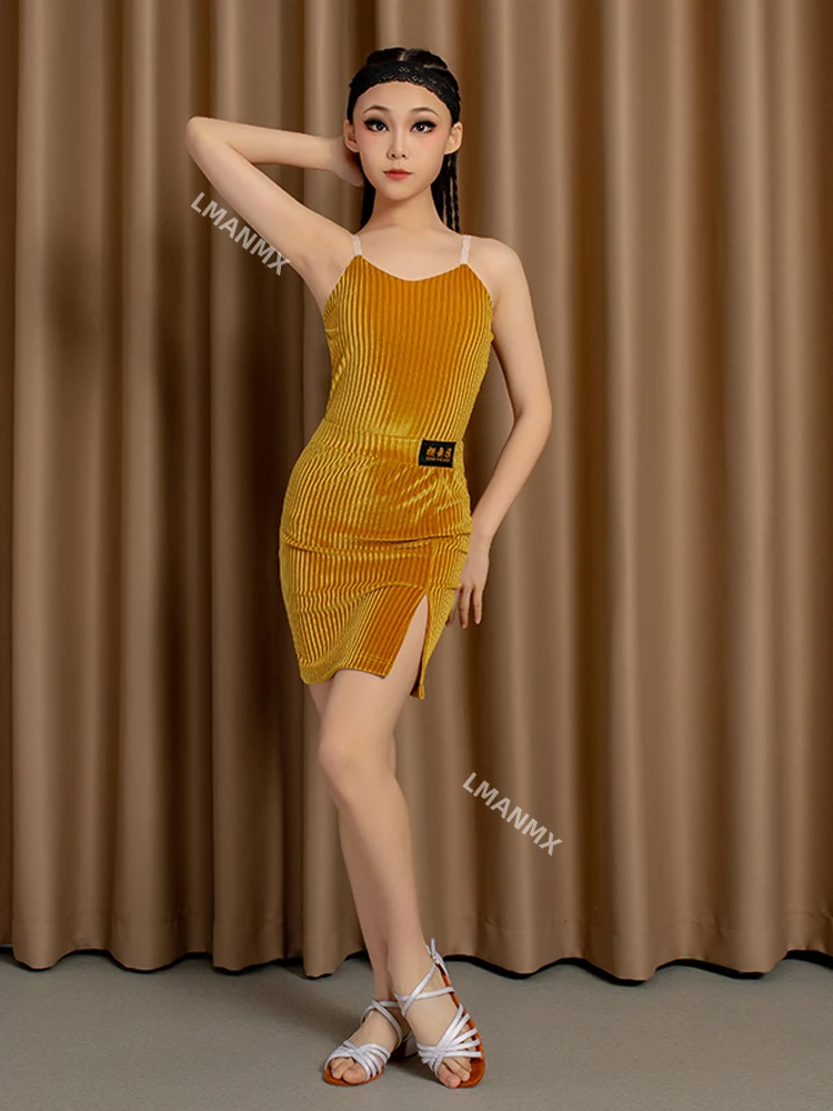 

Новое платье для латинских танцев для девочек, 2021, высококачественный топ на бретелях, юбка для латинских танцев, платье для выступлений, тренировочный комплект