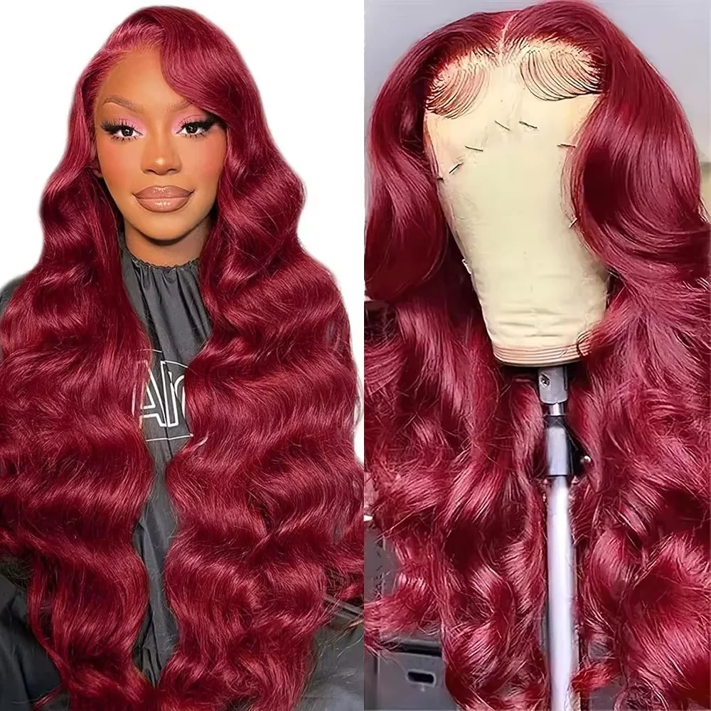 

99J Burgundy 13x6 HD Body Wave Wigs 44 46 Inch Red Colored Lace Front 200 Density Human Hair Wig 13X4 Frontal Wigs For Women