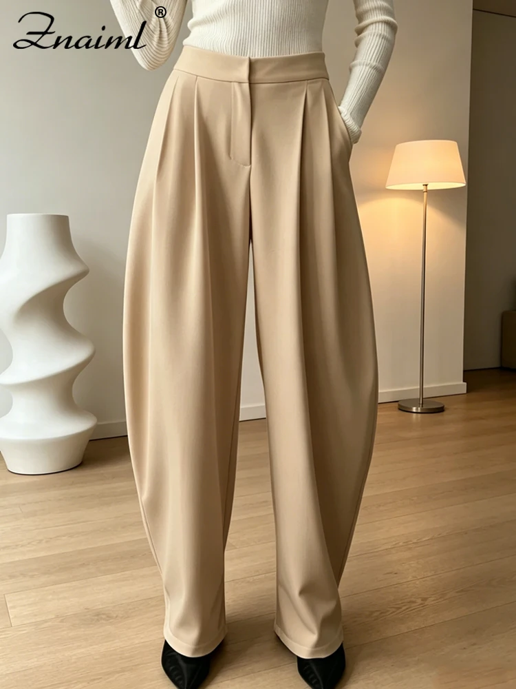 Znaiml Women's Premium Wide-Leg Pants High-Waisted Loose Fit Ideal for a Professional Polished Look Formal Occasions Trousers