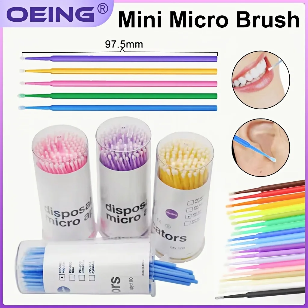 

100 шт., одноразовые стоматологические микроаппликаторы, палочки для кистей для макияжа, щетка с длинной головкой, гибкие инструменты для ухода за зубами