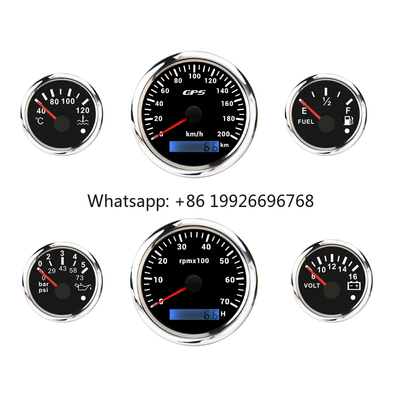 

Gauge Set Speedometer Gauge 52mm 85mm Classic Series 6 Gauge Set Electrical Speedometer Tachometer Fuel Level Oil Pressure Water