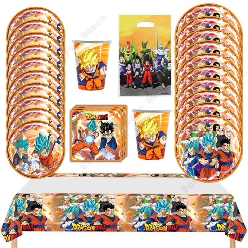 Goku Dragon Ball Z Birthday Decoration Party Supplies Tablecloth Baby Shower Paper Cup Plate Napkin Bag Disposable Tableware Kit