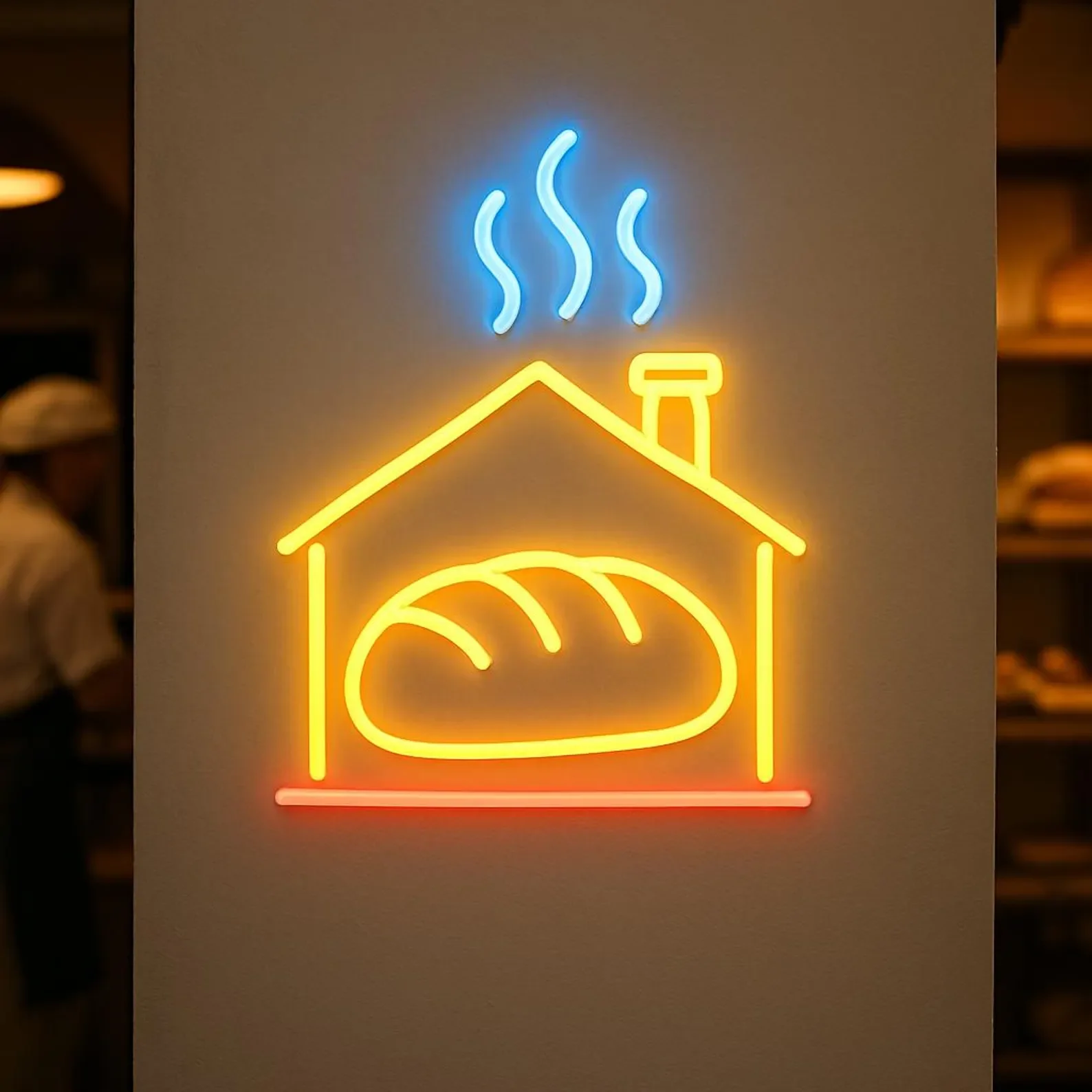 

Bread on Oven Neon Sign,Bakery Light, Gift Idea for Baker, Bread with Steam on Top Neon Decor