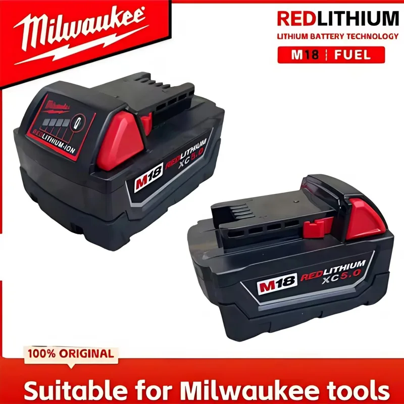 

100% Milwaukee M18 5.0Ah Battery, 18V RED Lithium-Ion Replacement Battery for 48-11-1860 2604-22 M18 Power Tools