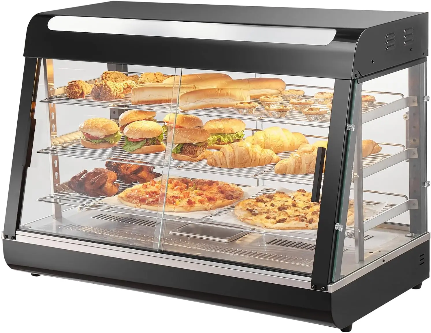 3-Tier Commercial Food Warmer Display 1500W Food Display Warmer with Light Adjustable Shelf and Temperature Display 130L