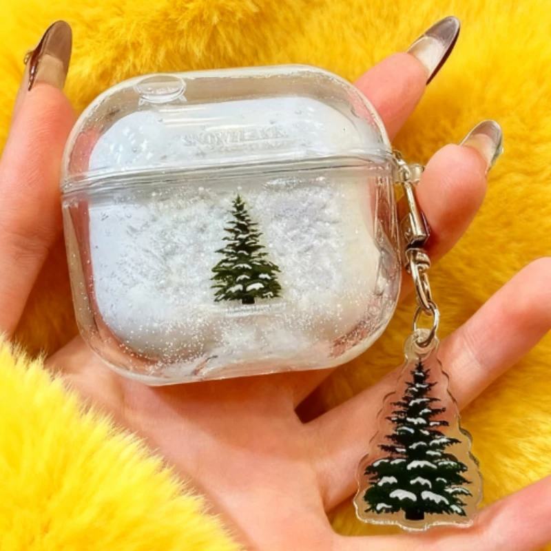 Christmas Tree Quicksand Snowflake AirPods Case for AirPods 4 Pro 2/1 AirPods 3/2 High-End Girlish Protective Cover For Earbuds