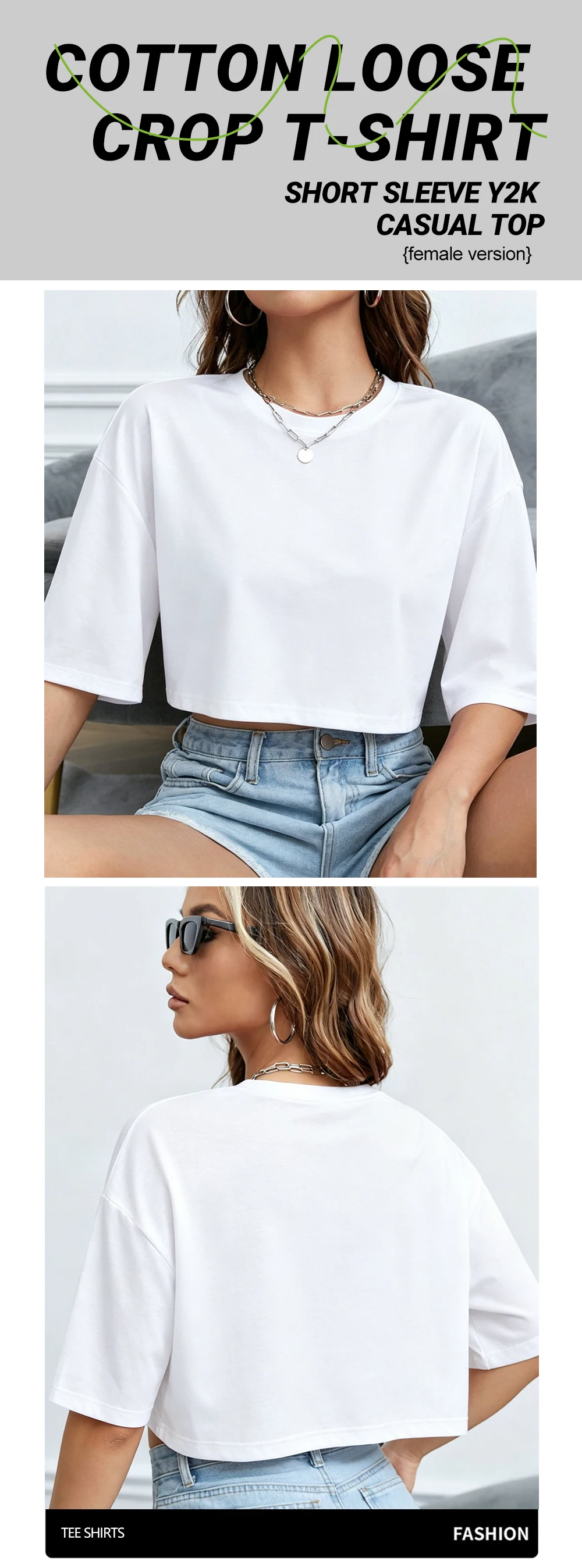 Individuelles Logo Bild Damen Crop T-Shirt Y2K Übergroßes Kurzarm-T-Shirt Bequeme Baumwolle DIY T-Shirt Sommer Strand Streetwear – Detail 3
