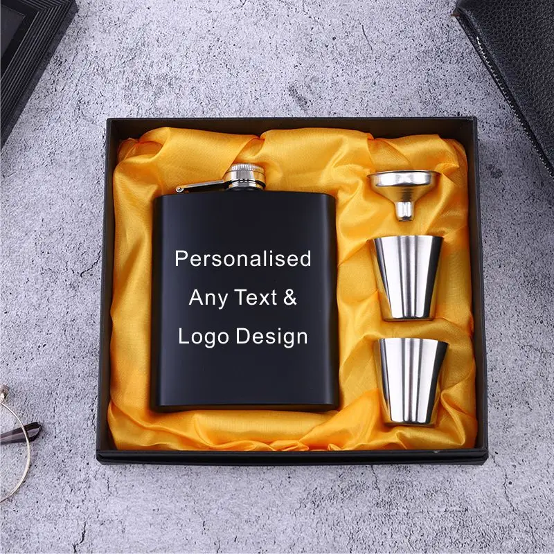 

Personalized Flask 6oz Hip Flask Stainless Steel Engrave Flask Best Man Groom Gift White Box Packing Wedding Customized Logo