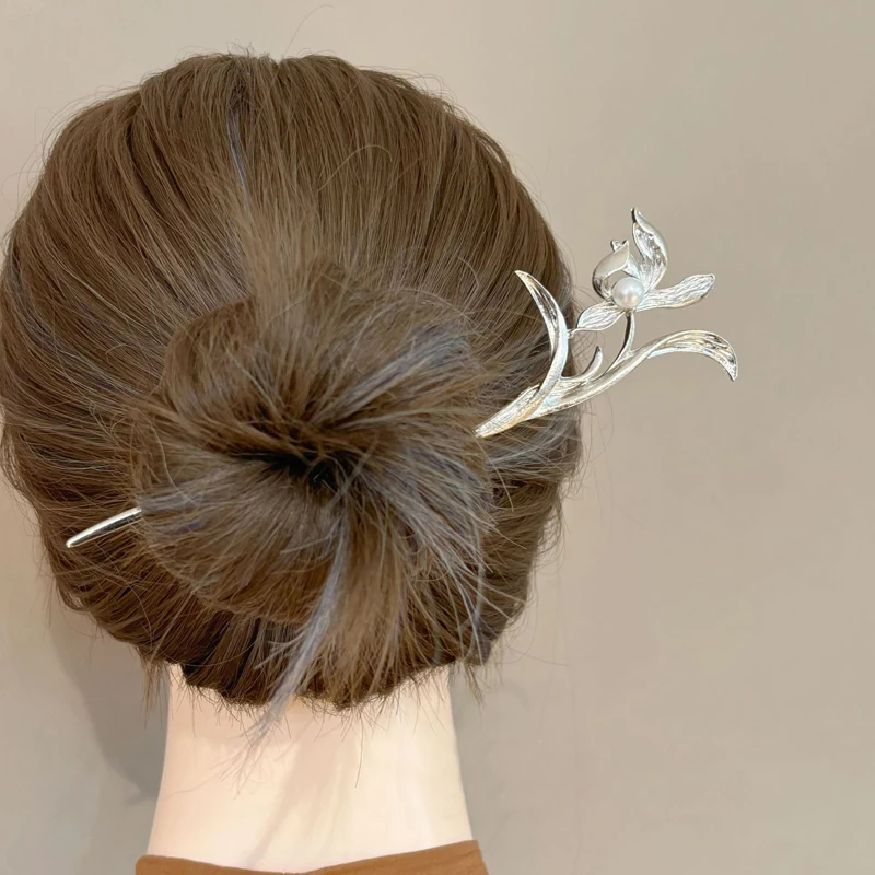 New Chinese Style Silver Orchid Hairpin Elegant Light Luxury High-end Qipao Updo Women's Hair Accessory view 2