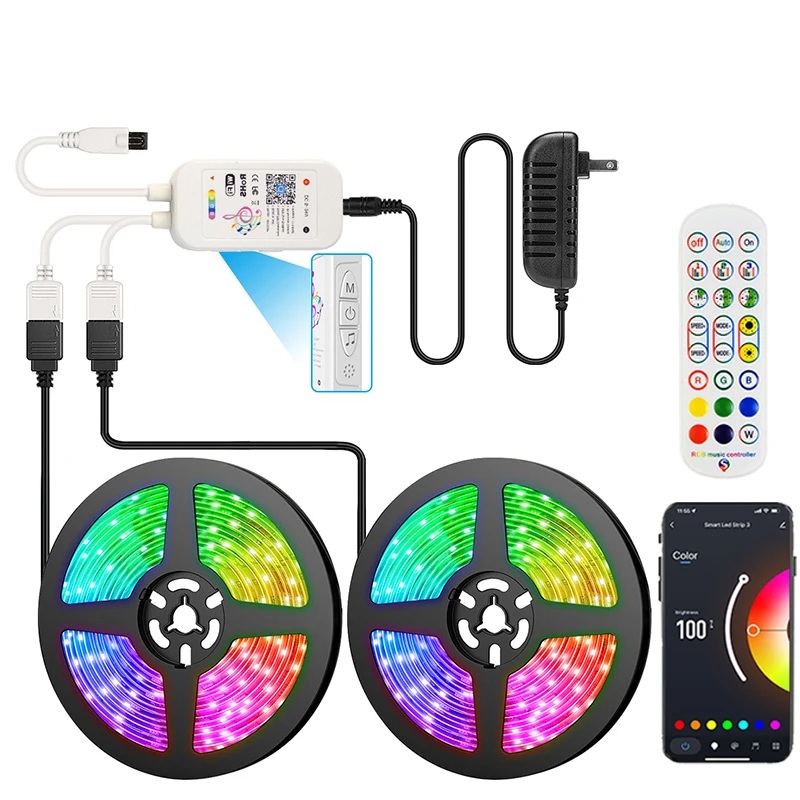 Tira de luces Led Rgb para decoración de habitación, cinta de luz inteligente con sincronización de música, 30M, Wifi, 12V, 5050