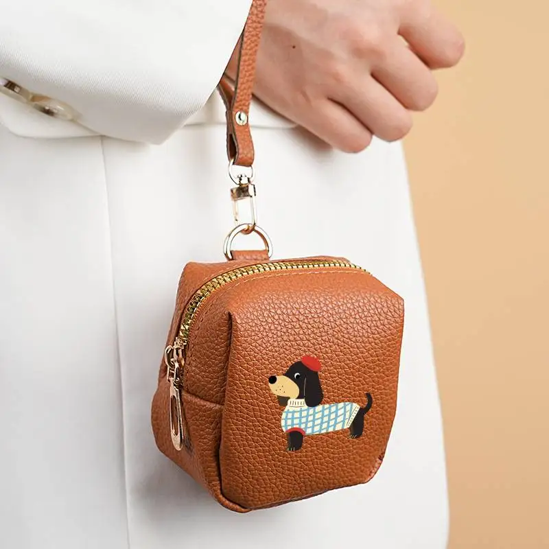 1PC Mini Coin Purse Keychain Wallet PU Leather Zipper Coin Pouch Small Change Wallet Key Holder Portable Card Coin Bag