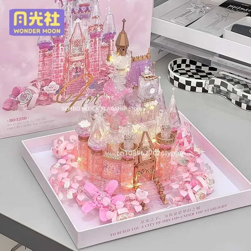 

Dreamy Crystal Flower Castle Assembling Building Blocks Toys Architecture Model Bricks Desktop Ornaments Girls Holiday Gifts