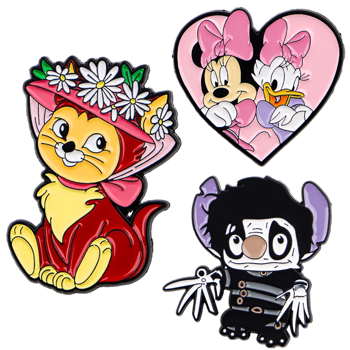 

Kawaii Fairy Cat Enamel Pin Minnie Angel Couple Brooches Lapel Badges Stitch Scissorhands Jewelry Halloween Gifts for Kids