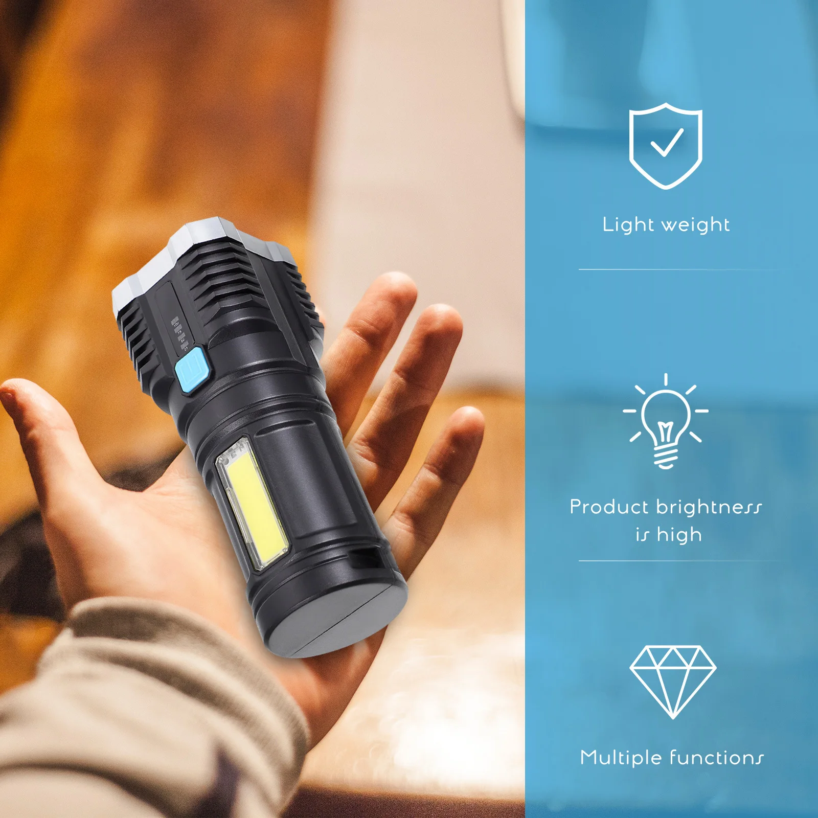 

Multifunctional Flashlight Compact Powerful LED Rechargeable Outdoor Portable Light for Camping Hiking Household Daily Use