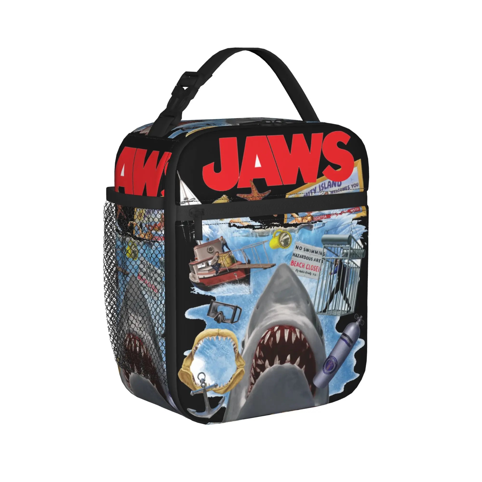 Jaws 50th Anniversary Poster Amity Island Collage Lunch Bag School Lunch Box For Child Tote Food Bags Oxford Portable Cooler Bag
