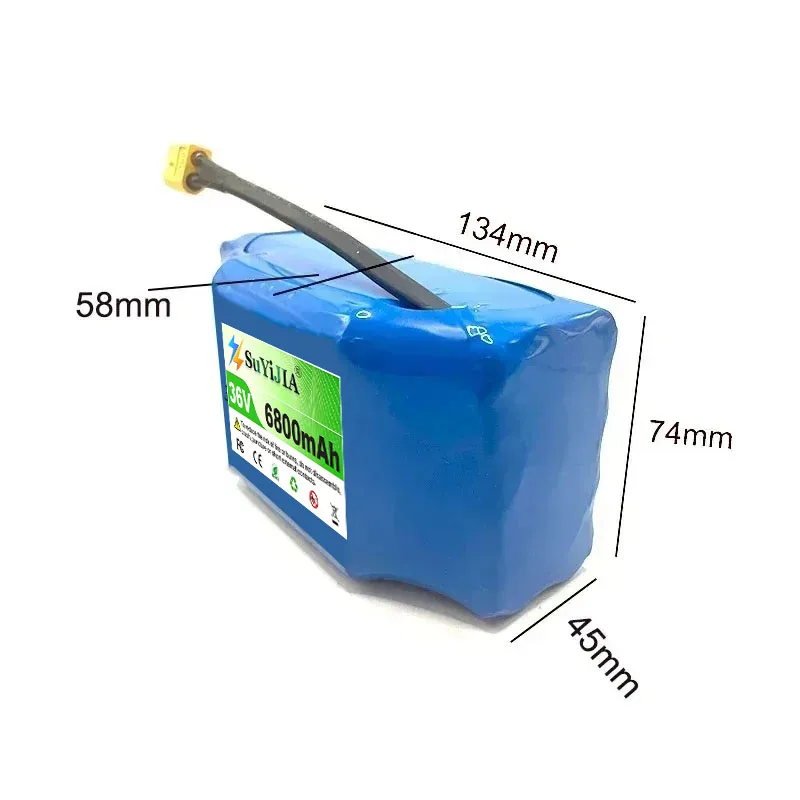6800mAh/5200mAh 36V 10s2p Rechargeable Lithium Battery Pack for Self-balancing Electric Scooters, Unicycles, Hoverboards