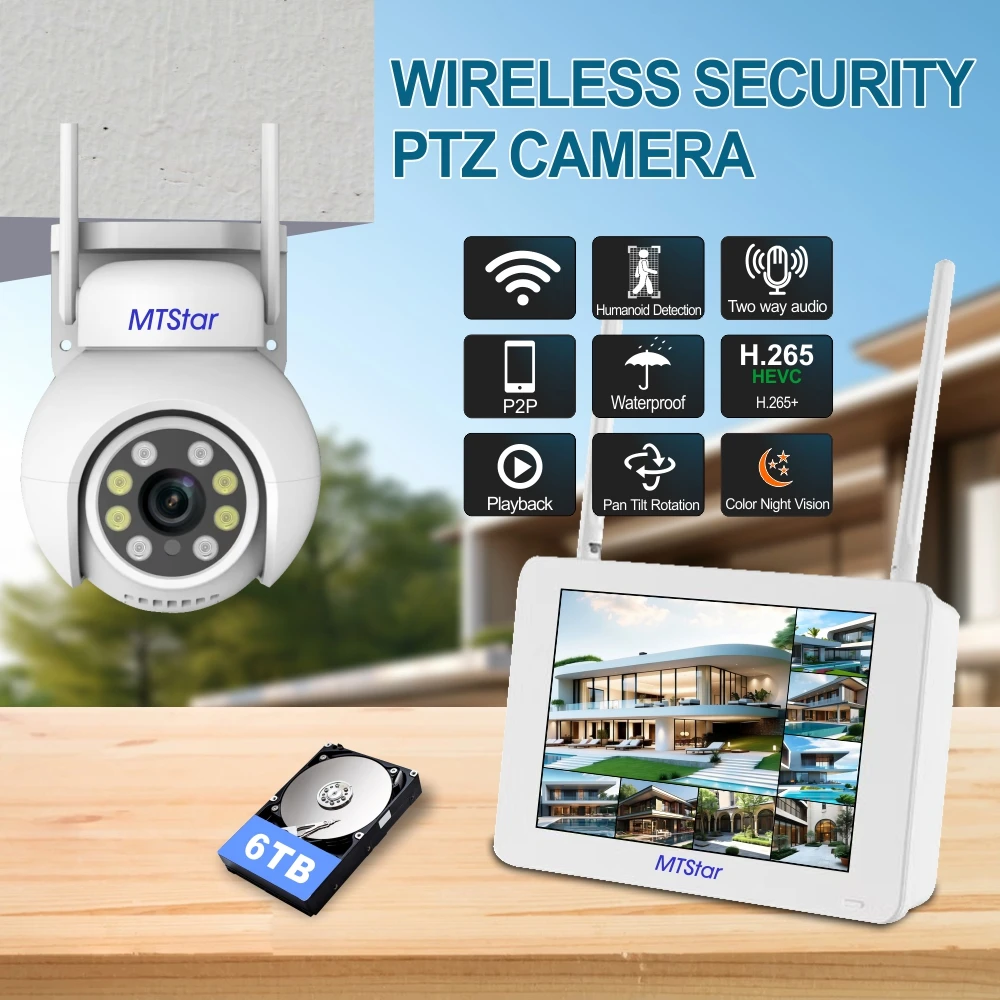 MTStar 8CH WiFi PTZ Camera Kit Motion Detection Color Night Vision Full Color Two Way Audio H.265 NVR P2P Cloud Storage TSEye