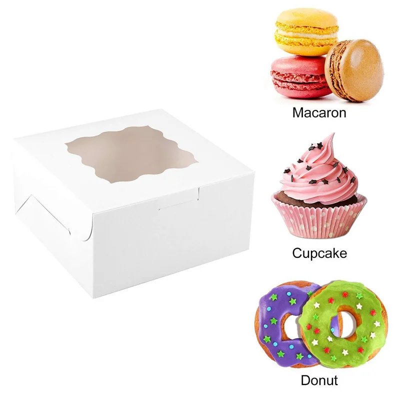 StoBag 20 pièces boîte à gâteaux en papier Kraft blanc cadeau avec fenêtre emballage pour bonbons Dessert biscuits beignet stockage cuisson faveur de fête