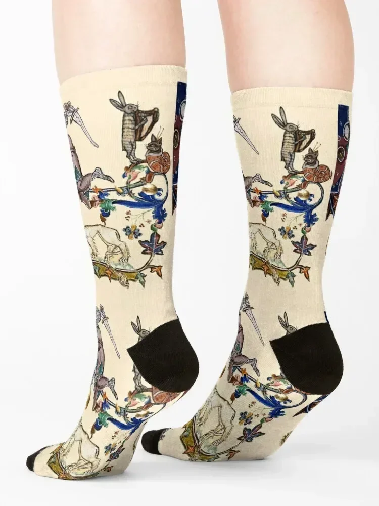 MEDIEVAL KNIGHT FIGHTING SNAIL,DRAGON AND LION by Bulgan Lumini Socks set with print Run Men's Socks Luxury Women's