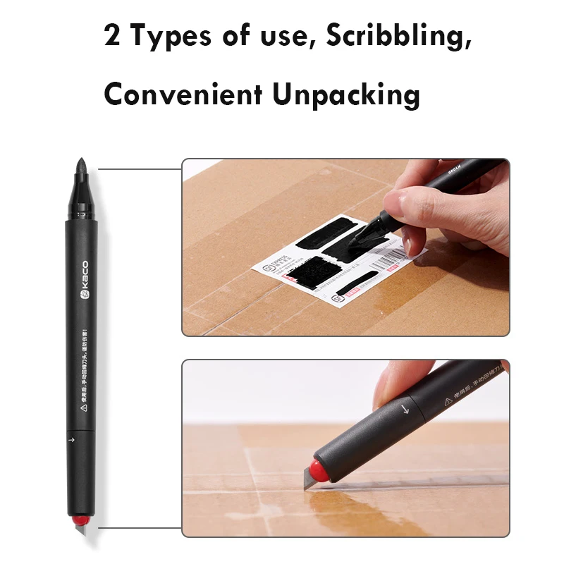 KACO Express Marking Pen Unboxing Knife, 2 in 1 Black Oil-based Markers Rotating Concealed Cutter Portable Office School Supplie