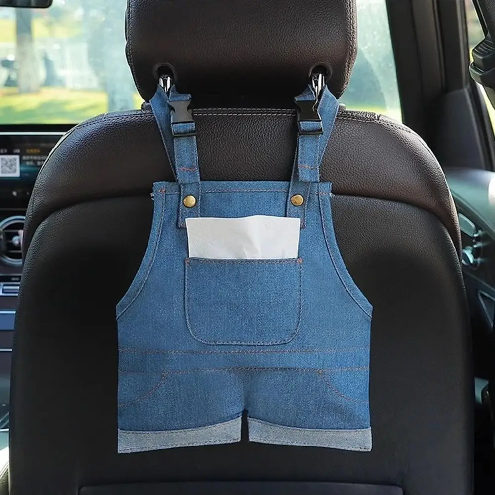 2 in 1 Design Jeans Shape Car Tissue Box Creative Denim Overalls Style Car Tissue Storage Bag Multifunctional Space Saving