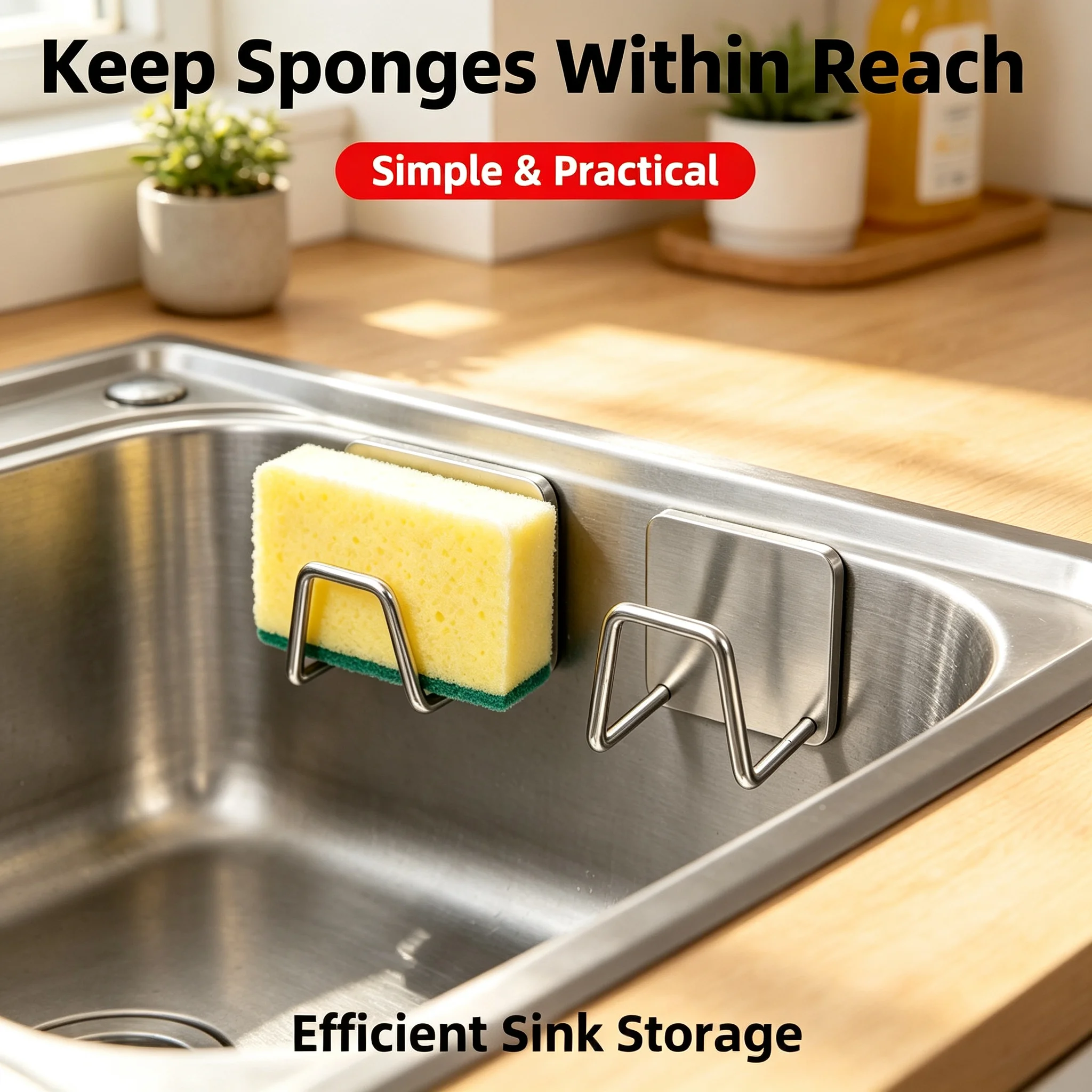 Stainless Steel Kitchen Sink Accessories Self Adhesive Sponge Holder Drain Drying Rack Chopping Board Wall Hook Organizer