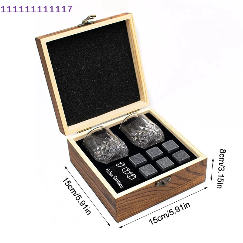 

Набор аксессуаров для мужского виски — 6 гранитных камней, 1 деревянная коробка, 2 стаканов для виски | Идеальный подарок на День отца