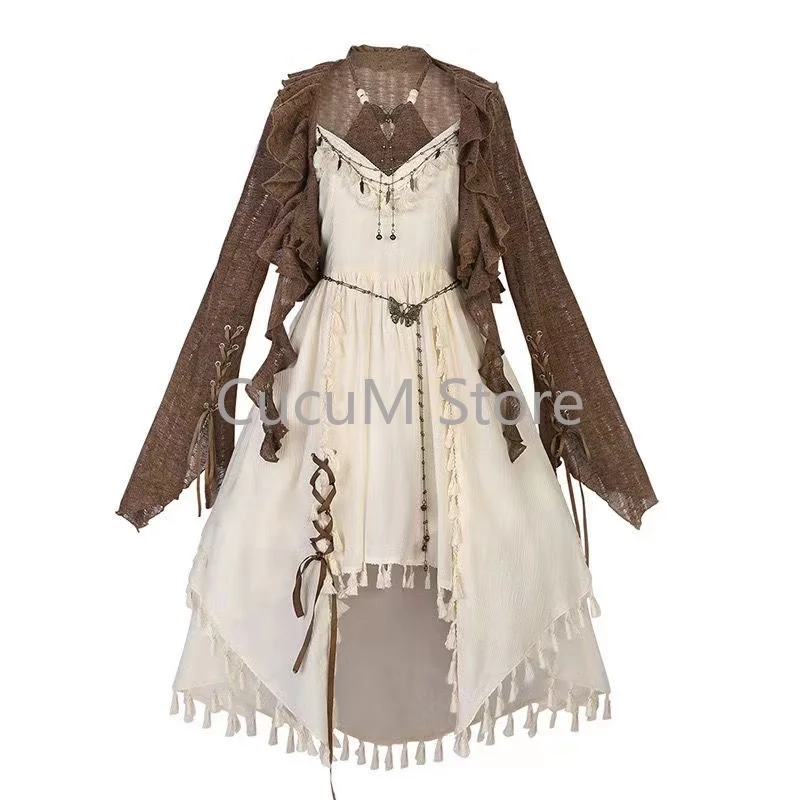 New Aesthetics Chinese Style Elegant Suit Woman Korean Fashion Set Casual Crop Tops + Irregular Sleeveless Tassels Dress Chic