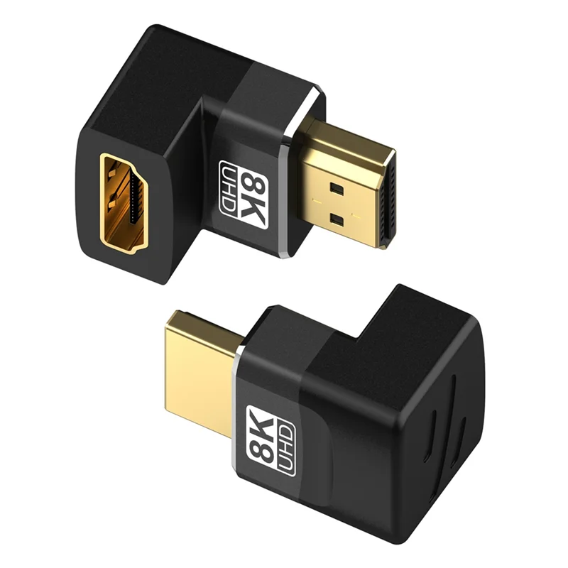 Adaptador de ângulo direito compatível com HDMI 90 graus, macho para fêmea conector do cotovelo, extensão HD, 8K