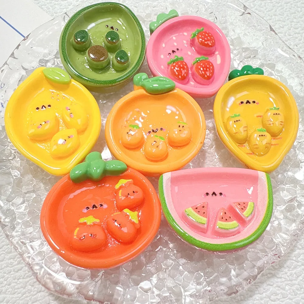 Resin Kawaii Fruit Plates Miniature Flatback Charms, DIY Hair Clip Decor
