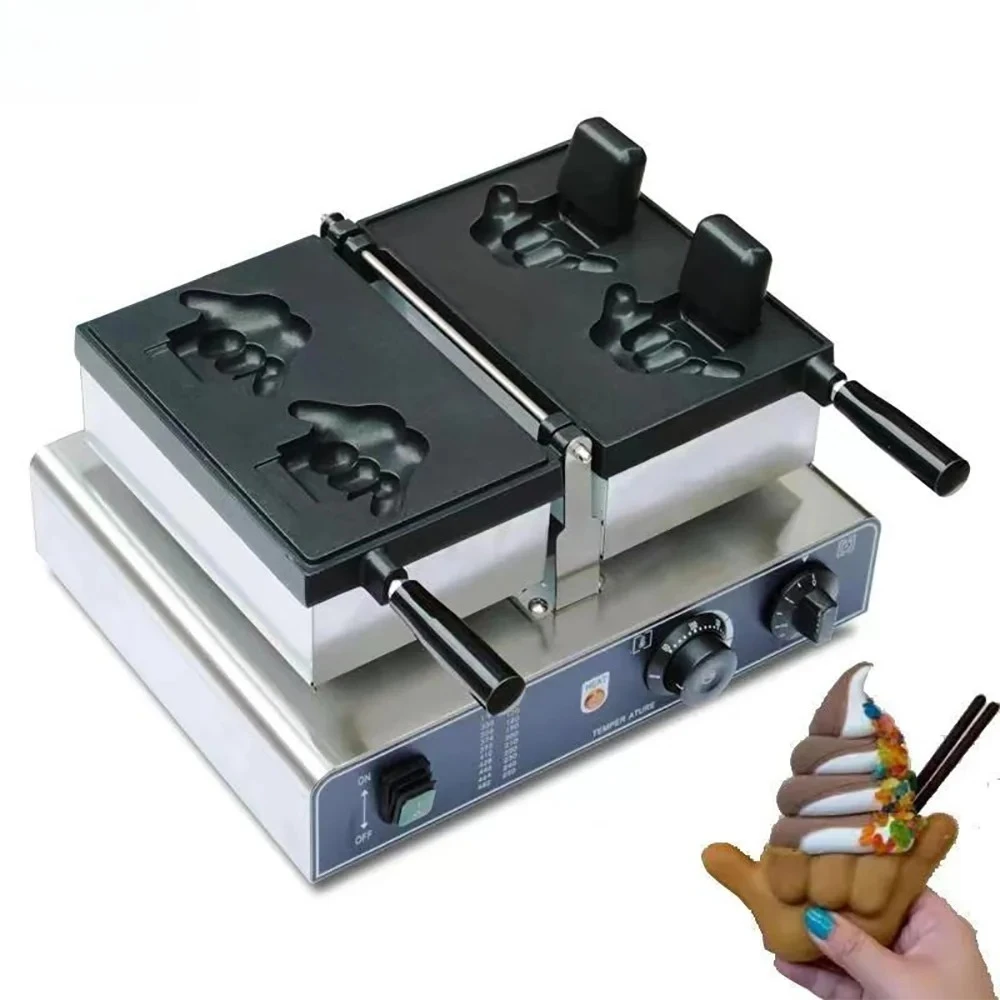 1800W 2 Hole Shaka Boom Taiyaki Maker Gesture Six Ice Cream Waffle Making Machine