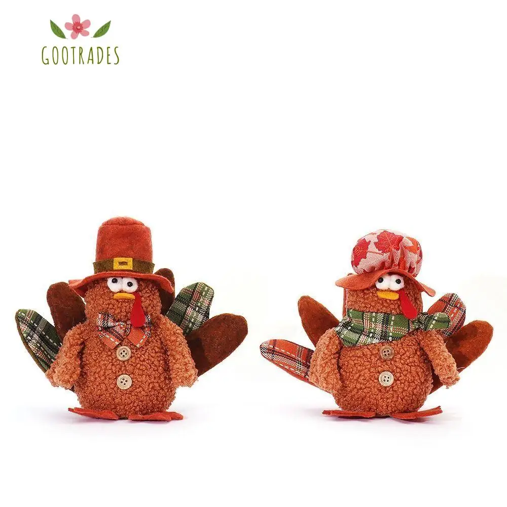 New Autumn Harvest Festival Plush Turkey Doll Fall Thanksgiving Day Turkey Gnome Ornaments Halloween Gift Home Decor Figurine