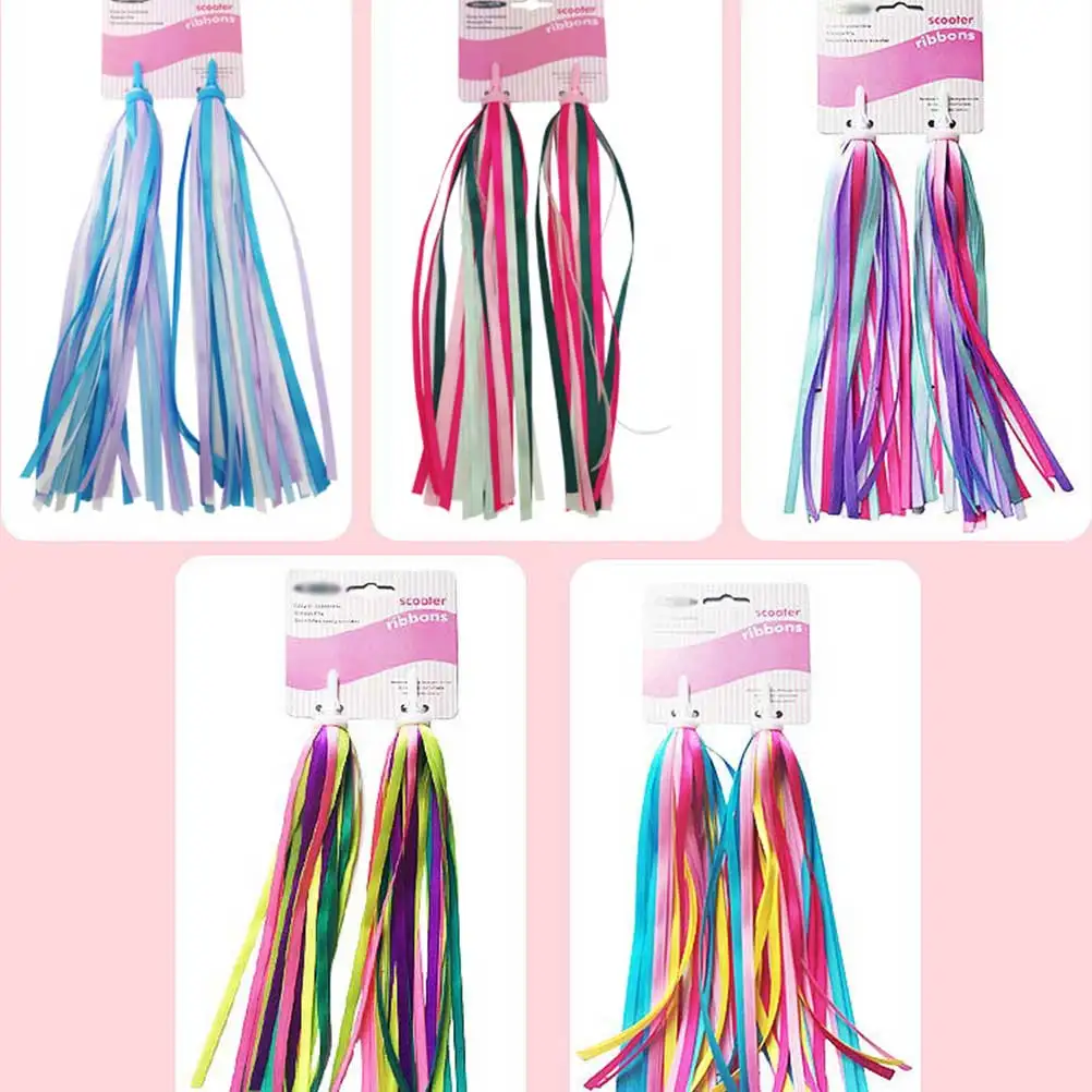 

2pcs Pink Bike Bell Strap Shiny Tassel Ribbons Kids Scooter Handlebar Streamers Riding Accessories Girly Decorations Bike Light