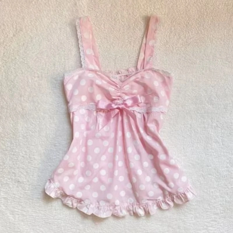 Y2k Women Summer Goth Print Sweet Tank Top Harajuku Sleeveless Crop Off Shoulder Strap Camisole Baby Tees Vest 2000s Clothes