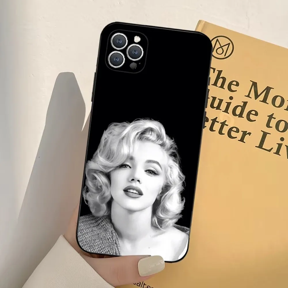 M-Marilyn Monroe Telefoonhoes Voor Iphone 16,15,14,13,12,11,Pro,X, Xs, Max, Xr, Plus,Mini Zachte Zwarte Hoes