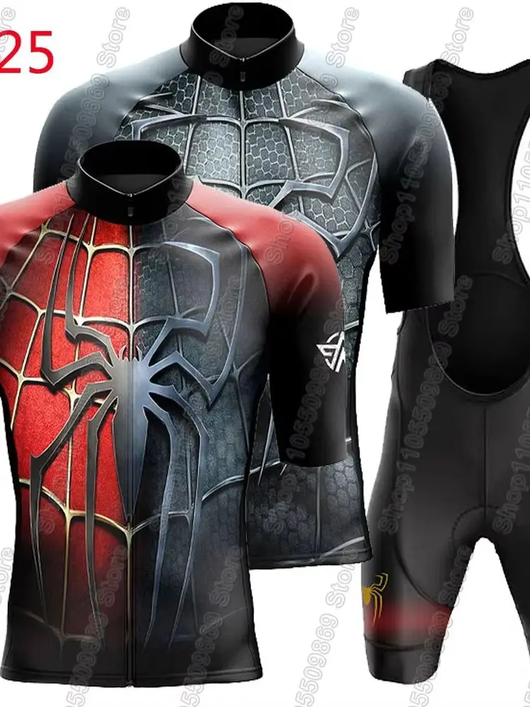 AliExpress NONE 2026 Spiderful Cycling Jersey Set Summer Men Bicycle Clothing Road Bike Shirts Suit Bicycle Bib Shorts MTB Ropa Maillot