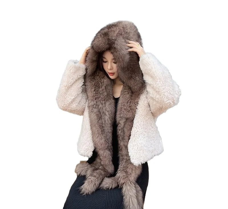 Fox hair thickened woven snow hat women's one winter warm fur fur all-inclusive ear hat