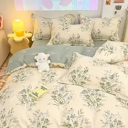 Ins Floral Bedding Set with Duvet Cover Flat Sheet Pillowcases New Summer No Filler Full Queen Size Hotel Home Soft Bed Linens