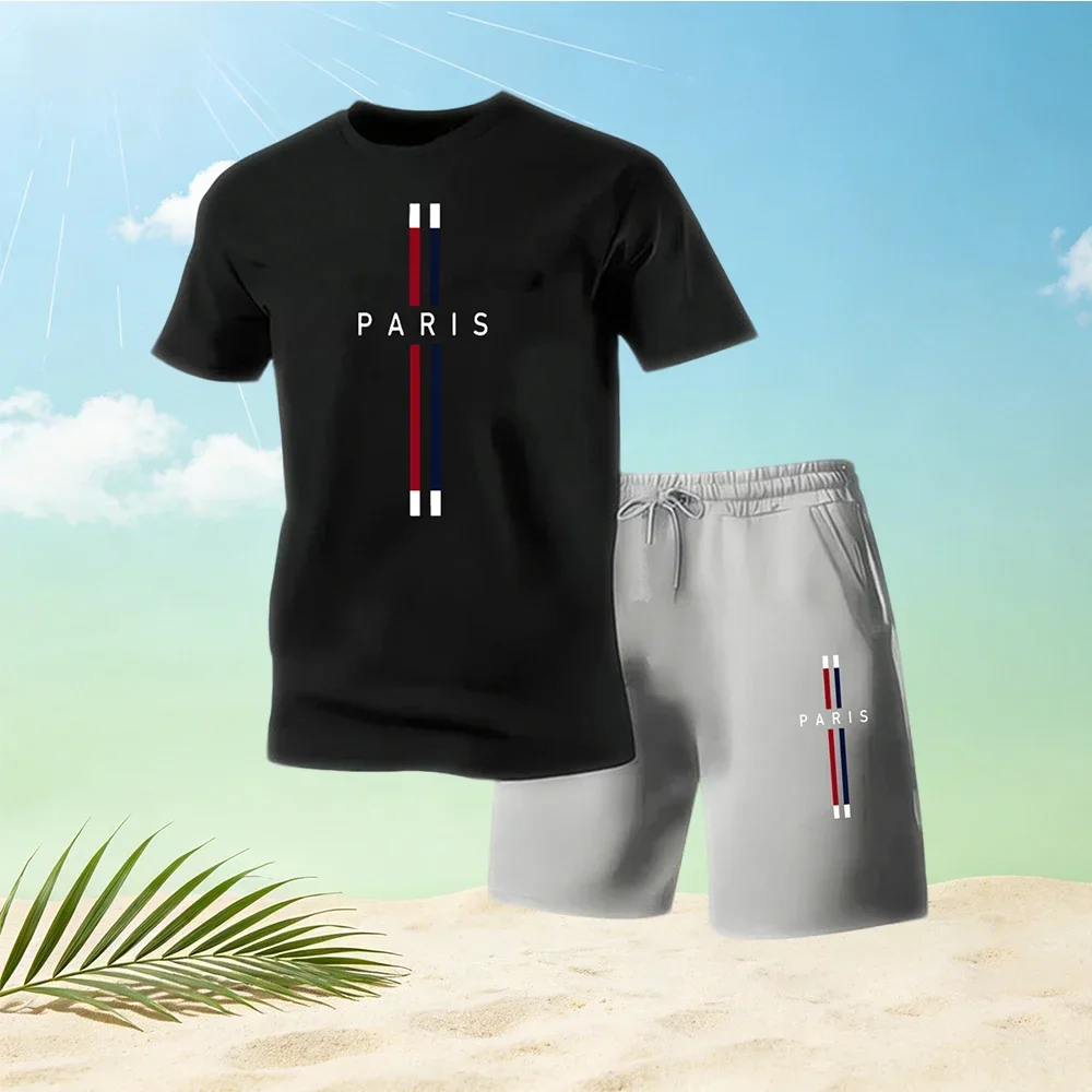 2026 Summer Casual Men's T-Shirts Sets Round Neck Letter Printing Shorts Hot Sale Sport Two Piece Suit Home Outdoor