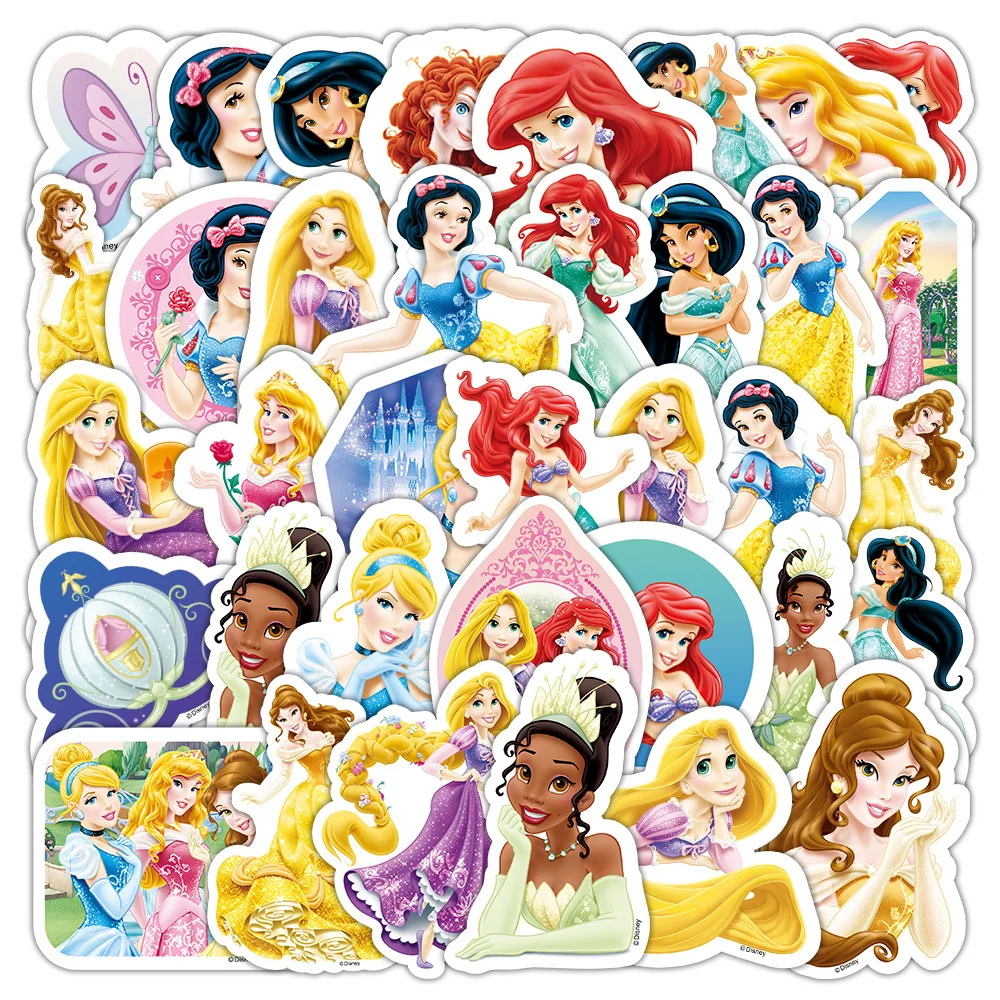 

10/30/50/100pcs Mixed Disney Princess Cartoon Stickers Cute Snow White Mermaid Anime Kids Sticker Toy Decal for Phone Diary Car