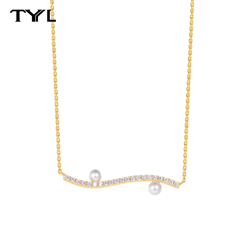 

TYYL 925 Sterling Silver Dazzling Zircon Wave Shape Pendant Diamonds Shell Pearl Necklace For Women Light Luxury Wedding Jewelry