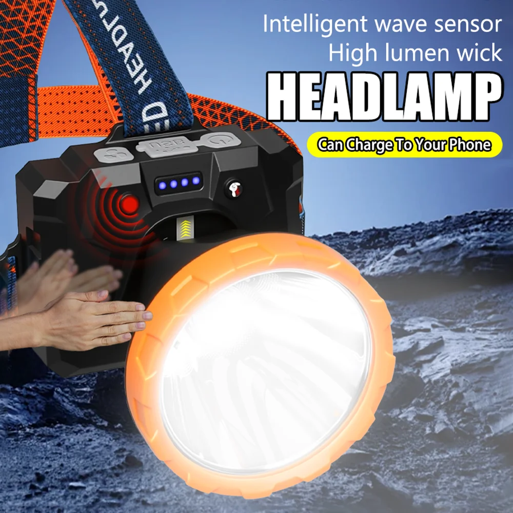 

Super Bright Induction Headlamp USB Rechargeable Powerful Headlight with Built in Fan Outdoor Waterproof Camping Fishing Lantern