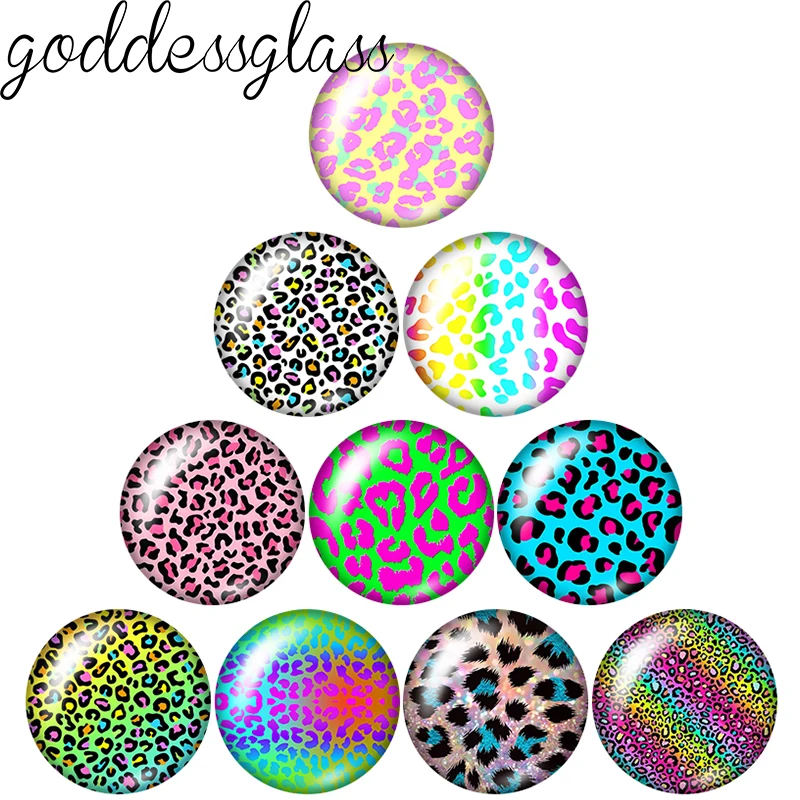 Pink Colorful Leopard Print Patterns Gradient 12mm/18mm/20mm/25mm Round Photo Glass Cabochon Flat Back Making Findings Jewelry