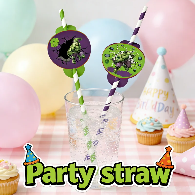 Pajitas Desechables con Diseño de Hulk, Color Verde, para Fiestas Temáticas, Cumpleaños, Festivales, Eventos, Decoración, Jugos, Regalo Festivo