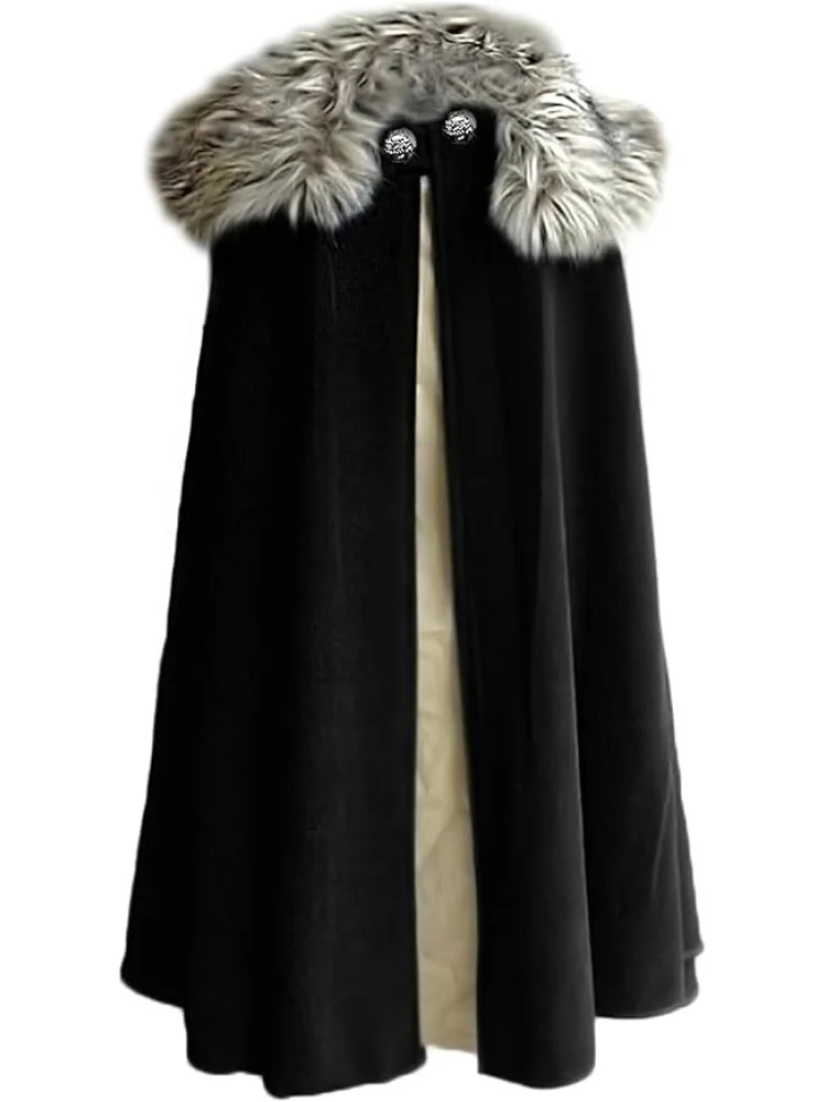 

Mens Viking Fur Shoulder Cape Brown With Fur Cloak Medieval King Cape Costume Halloween LARP Cosplay