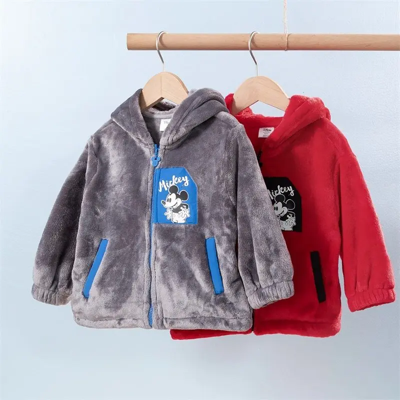 Kawaii nieuwe Mickey Minnie omkeerbare jas met print Disney verdikte warme winddichte herfst- en wintertopcadeau voor kinderen